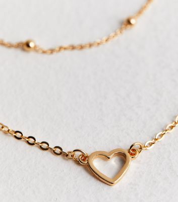 Gold Heart Charm Layered Necklace New Look