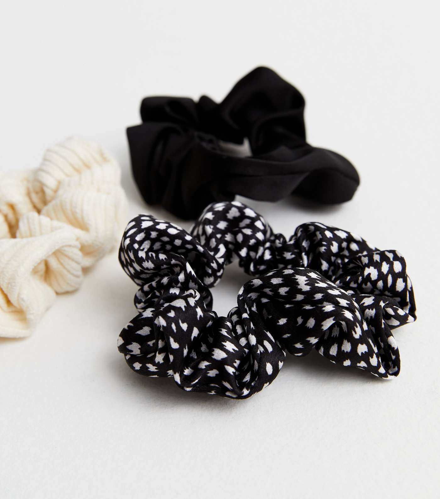 3 Pack Black Mixed Texture Scrunchies Image 3