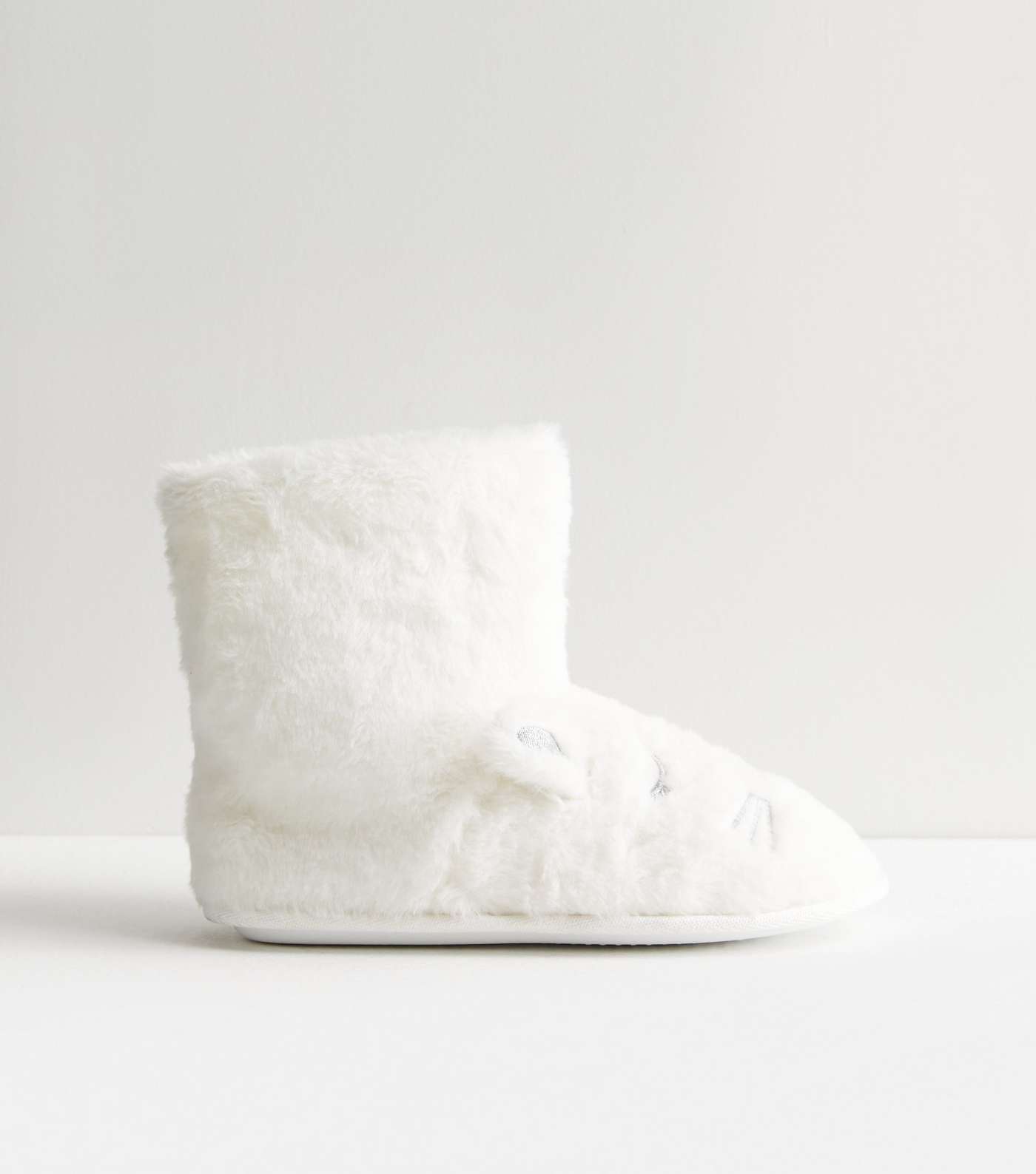 White Faux Fur Bunny Slipper Boots Image 4