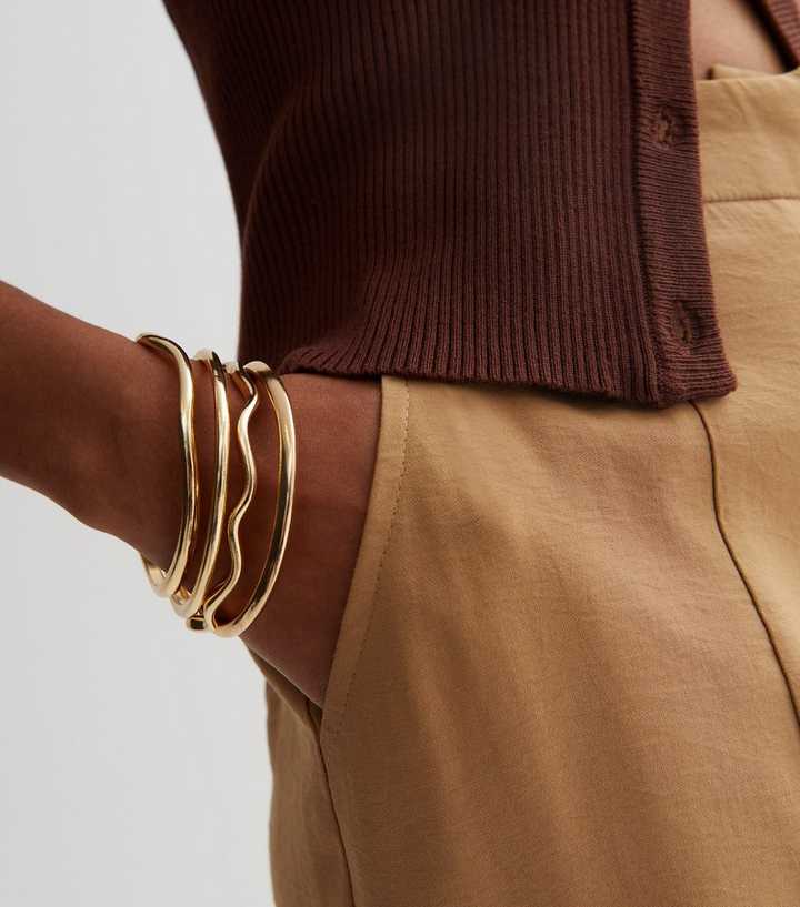 4 Pack Gold Irregular Bangles
