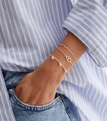 5 Pack Silver Chain and Circle Charm Bracelets New Look