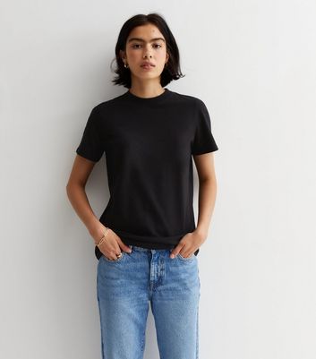 Black crew neck t shirt women's sale