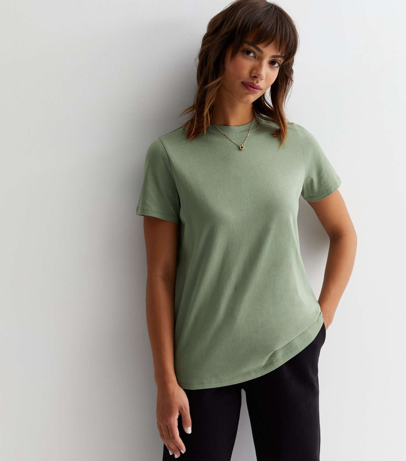 Light Green Cotton Crew Neck T-Shirt Image 2