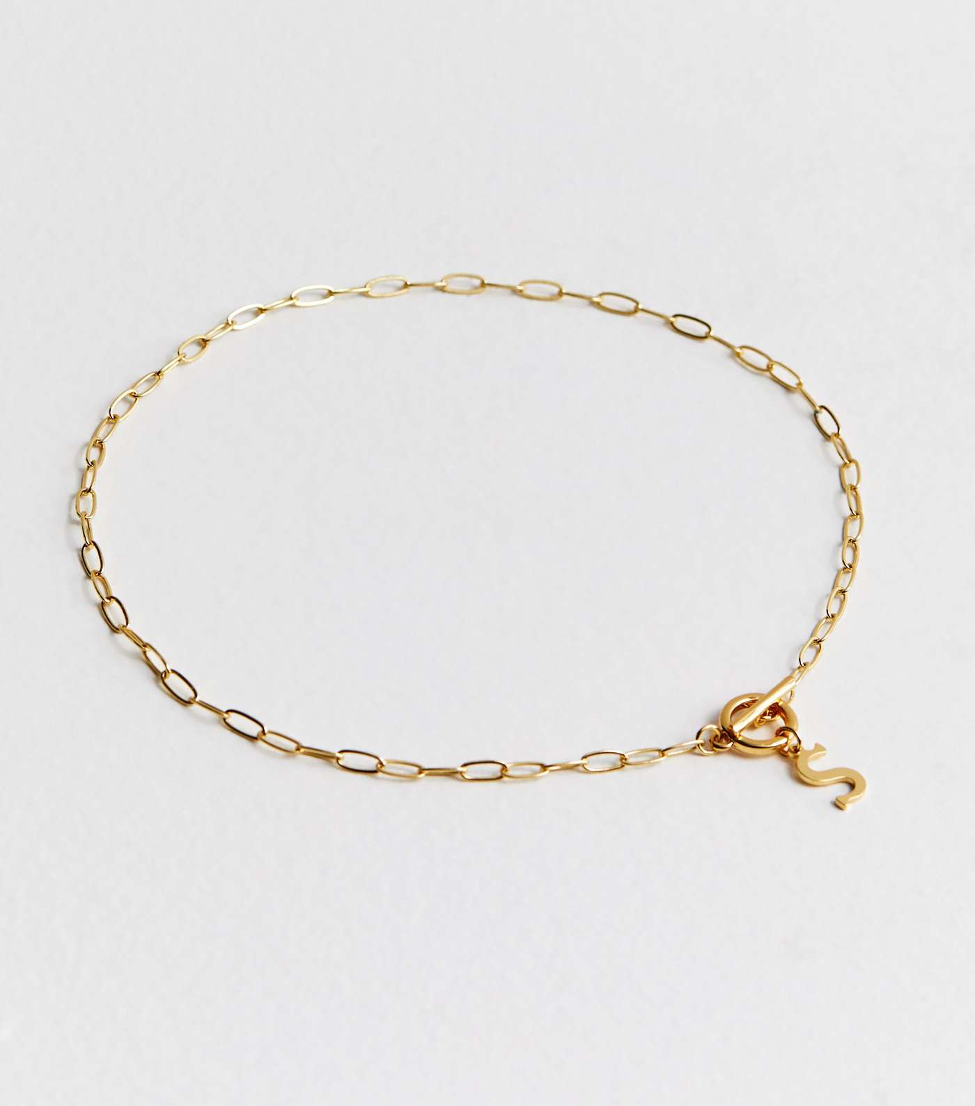 Real Gold Plate S Initial Chain Link Necklace Image 3