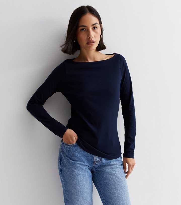 boat neck long sleeve t shirt
