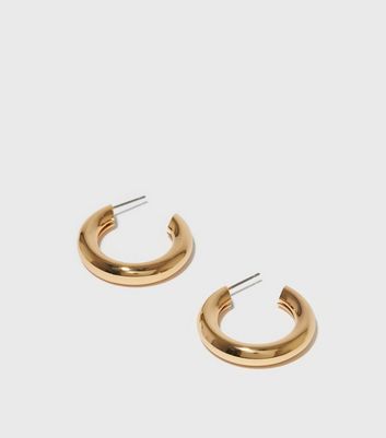 Real Gold Plate Hoop Earrings New Look
