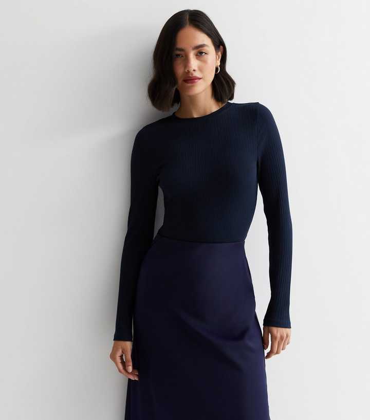 Navy Ribbed Crew Neck Bodysuit