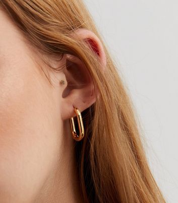 Real Gold Plate Oval Hoop Earrings New Look
