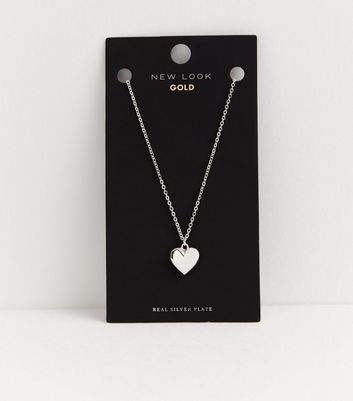 Real Silver Plate Heart Pendant Necklace New Look