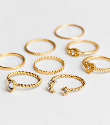 8 Pack Gold Mystical Charm Stacking Rings