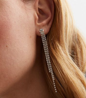 Silver Diamante Tassel Earrings New Look