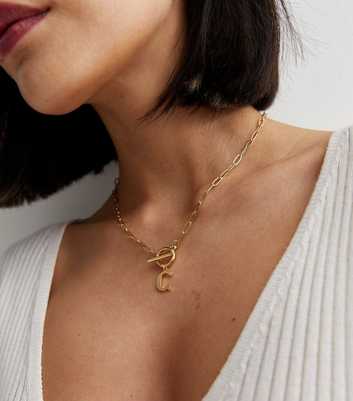 Real Gold Plate C Initial Chain Link Necklace