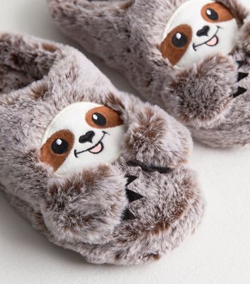 Brown Faux Fur Sloth Mule Slippers New Look