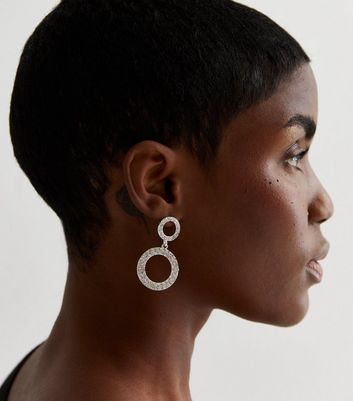 Crystal Diamante Double Circle Drop Earrings New Look