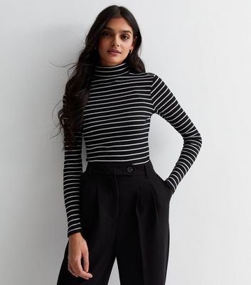 Black and white clearance striped high neck top