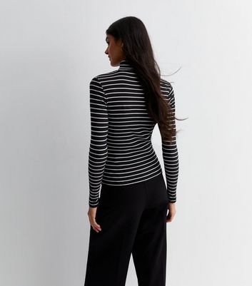 Black Stripe Ribbed Roll Neck Top New Look