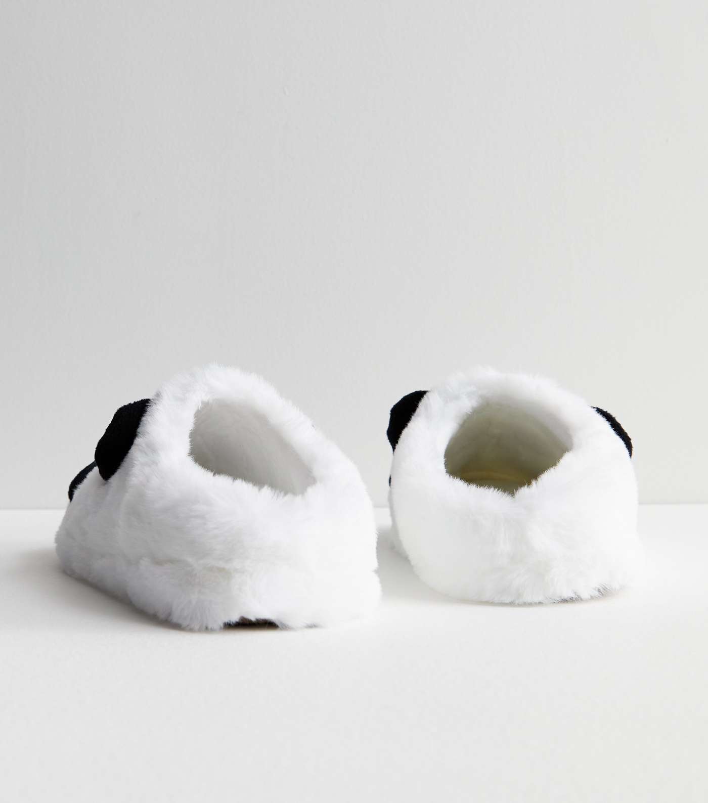White Faux Fur Panda Slippers Image 4