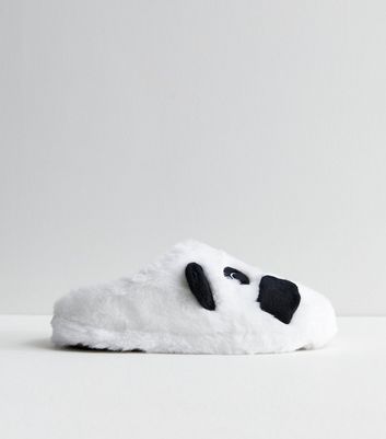 White Faux Fur Panda Slippers New Look