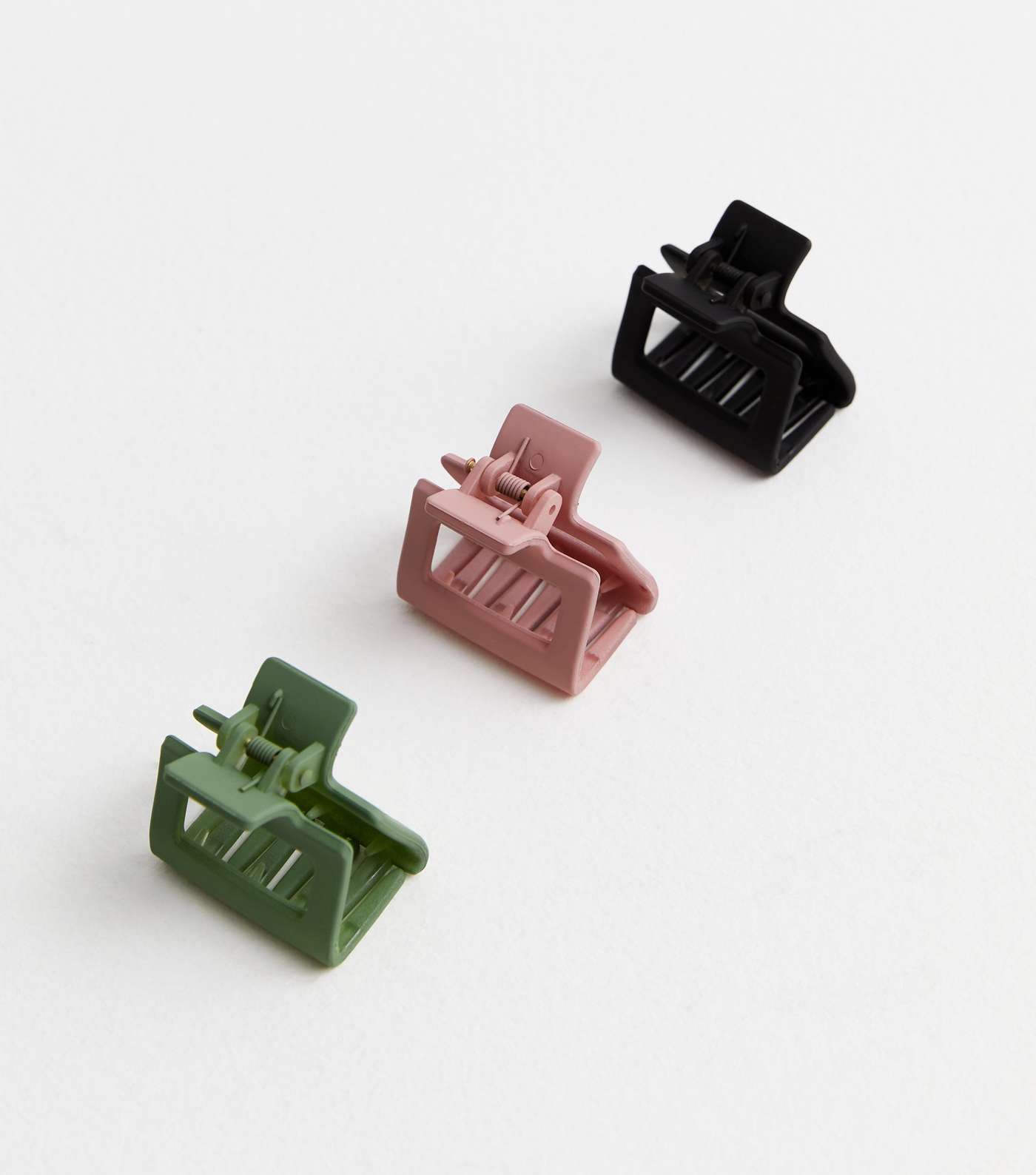 3 Pack Black Pink and Green Matte Mini Hair Claw Clips Image 2