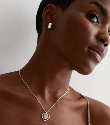 Silver Diamanté Heart Pendant Necklace | New Look