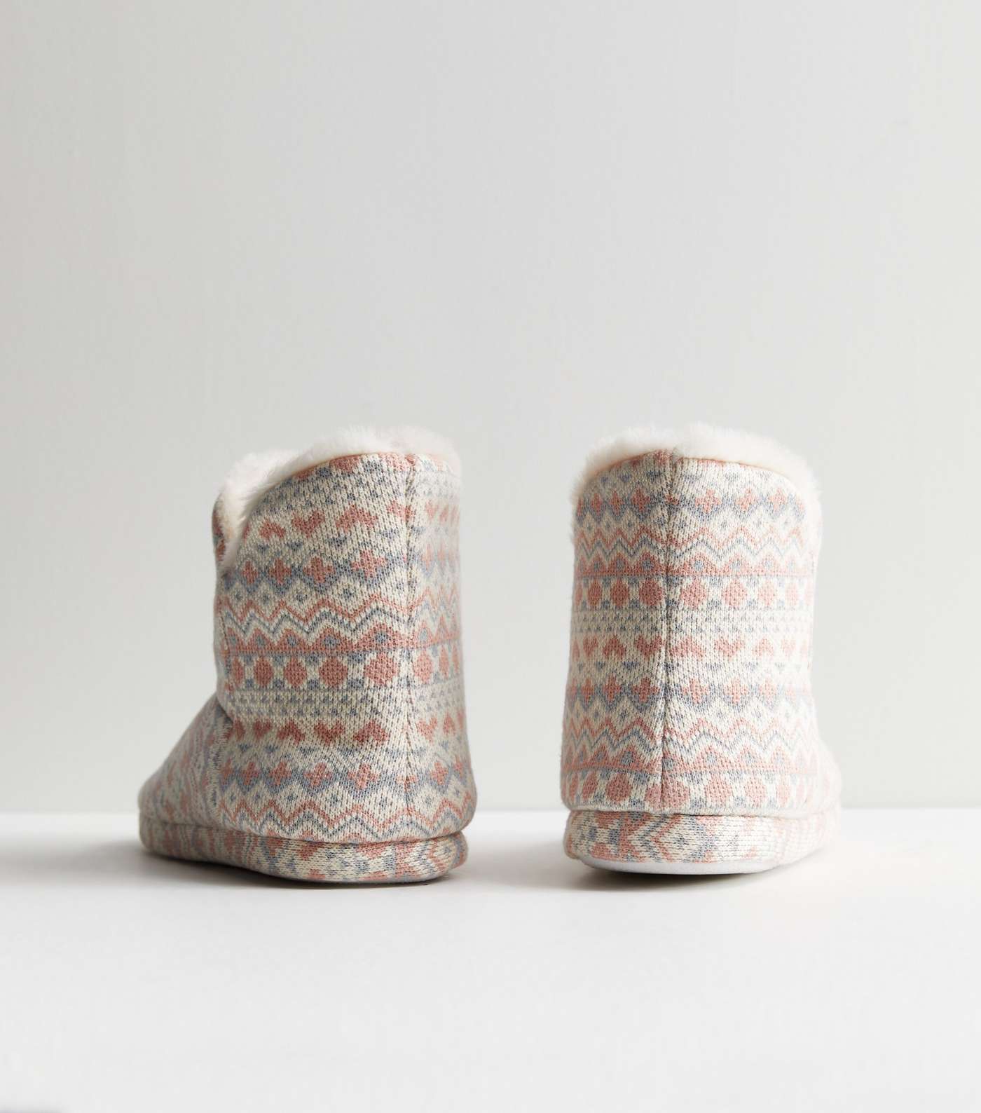 Cream Fair Isle Knit Slipper Boots Image 4