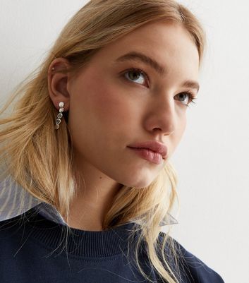 Silver long earrings sale new look