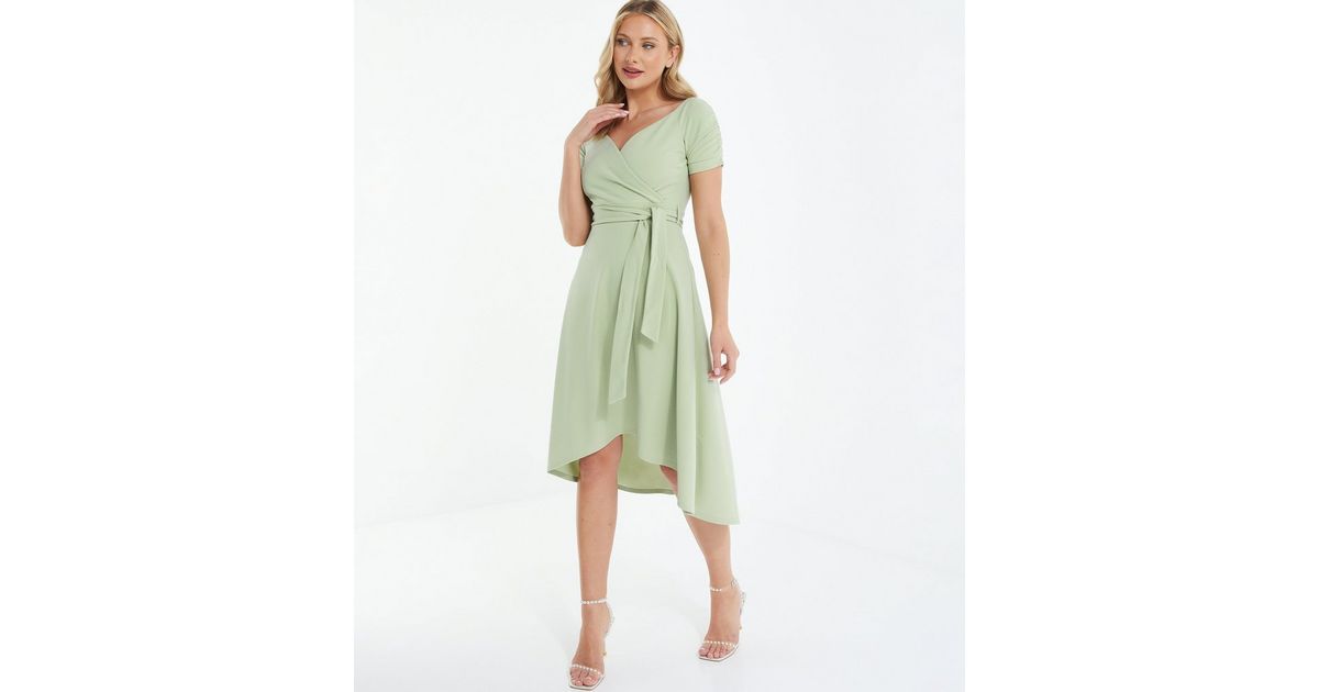 QUIZ Mint Green Bardot Dip Hem Midi Dress New Look