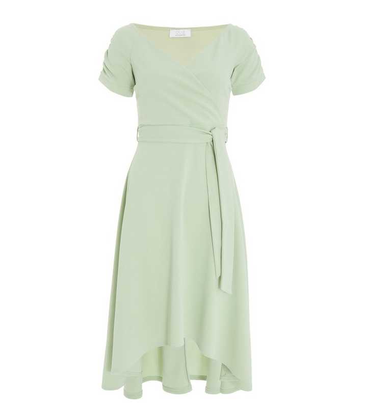 green emerald velvet dress Wedding Guest Bardot Midi Dress In Mint Green – Rosies Closet