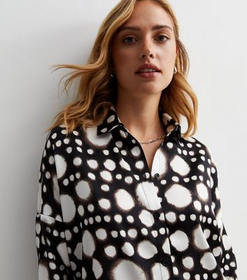 Black Abstract Spot Print Oversized Collared Shirt New Look