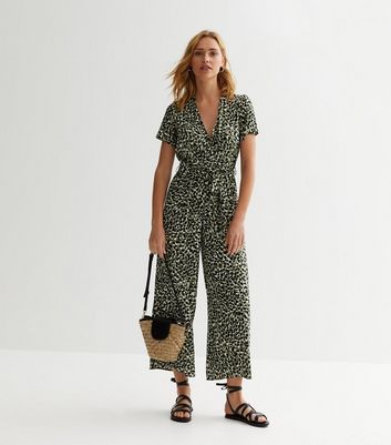 Green Abstract Short Sleeve Jumpsuit New Look