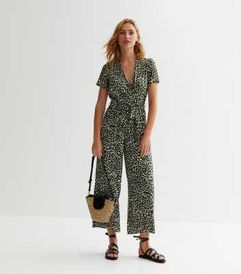 Green Abstract Short Sleeve Jumpsuit