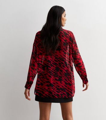 Red Abstract Print Chiffon Oversized Shirt New Look