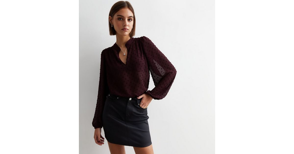 Ruffles Open Blouse in Burgundy main image 1