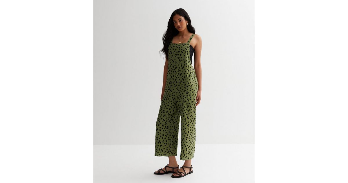 Green Spot Wide Leg Dungaree Jumpsuit | New Look