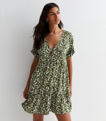 Green Mark Making Button Front Smock Mini Dress New Look