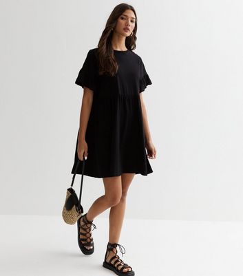 Black Jersey Frill Sleeve Mini Dress New Look