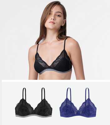 2 PACK: Lace Bralette (Small/Medium, Grey/Black) at  Women's