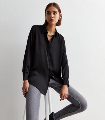 black satin long sleeve shirt