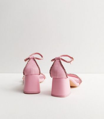 Public Desire Pink Diamante 2 Part Block Heel Sandals New Look