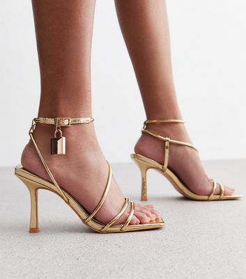 Public Desire Gold Strappy Stiletto Heel Sandals New Look