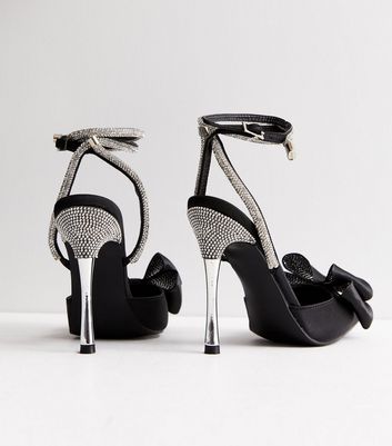Public Desire Black Satin Diamante Stiletto Heel Court Shoes New Look
