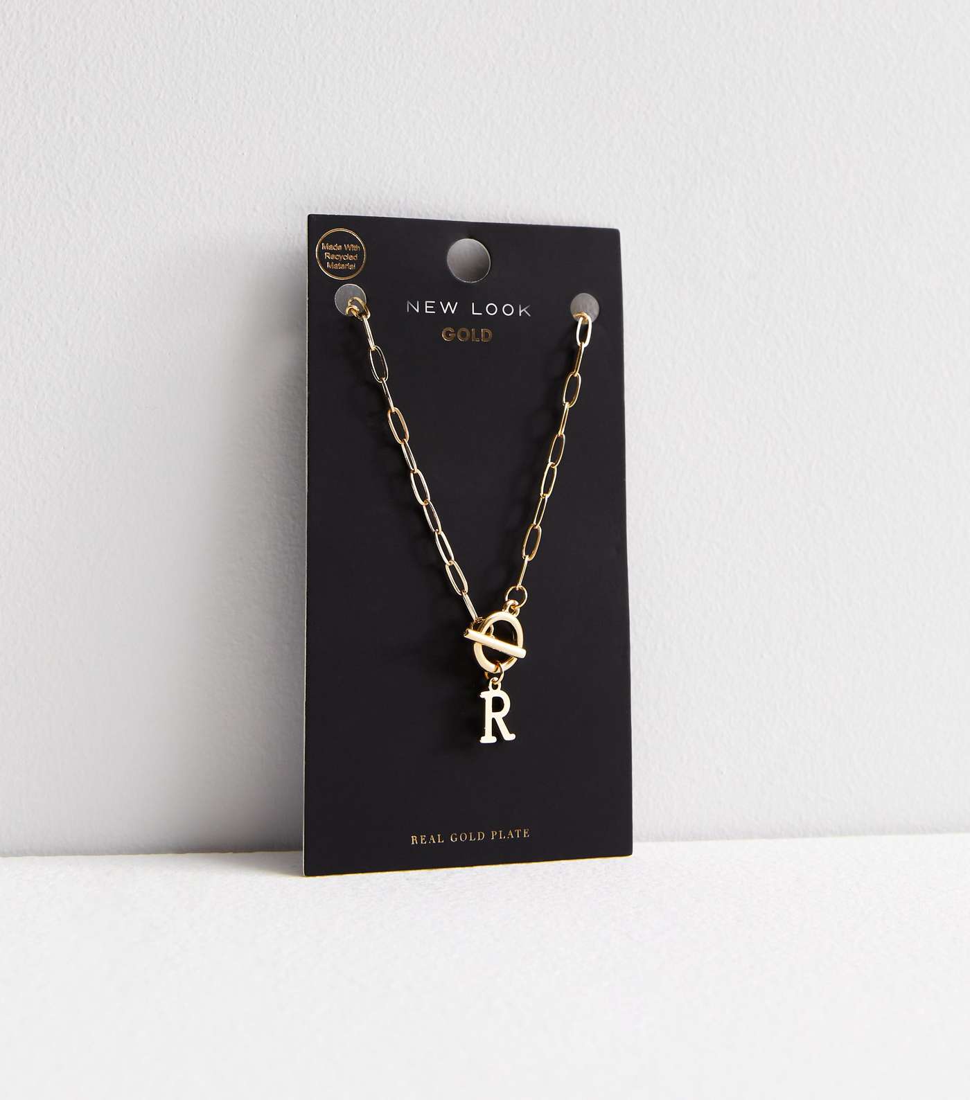 Real Gold Plate R Initial Chain Necklace Image 3