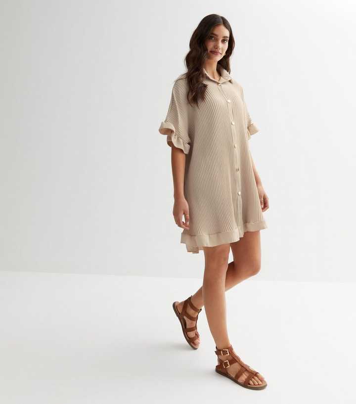 Urban Bliss Stone Plissé Mini Shirt Dress