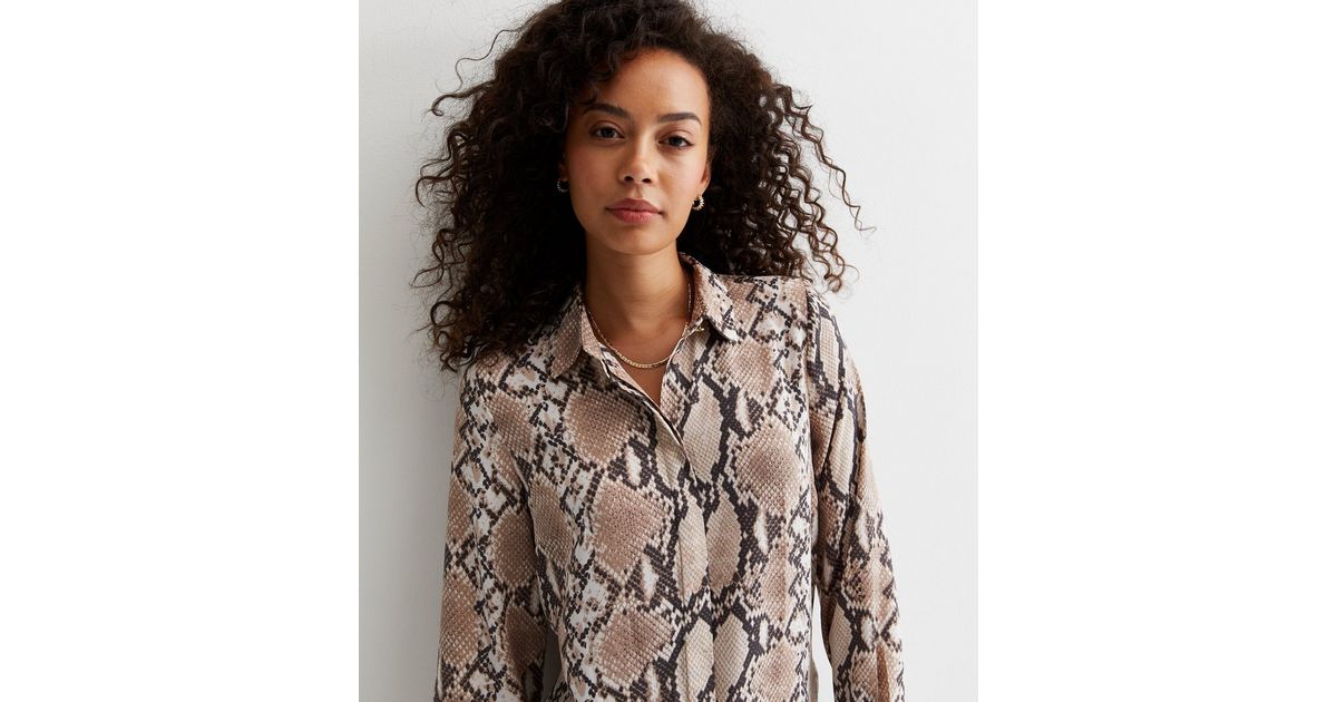 Tall Brown Snake Print Long Sleeve Shirt New Look