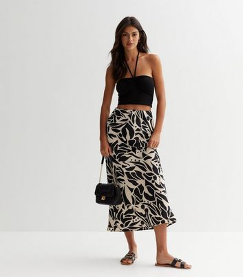 Black Tropical Midaxi Skirt New Look