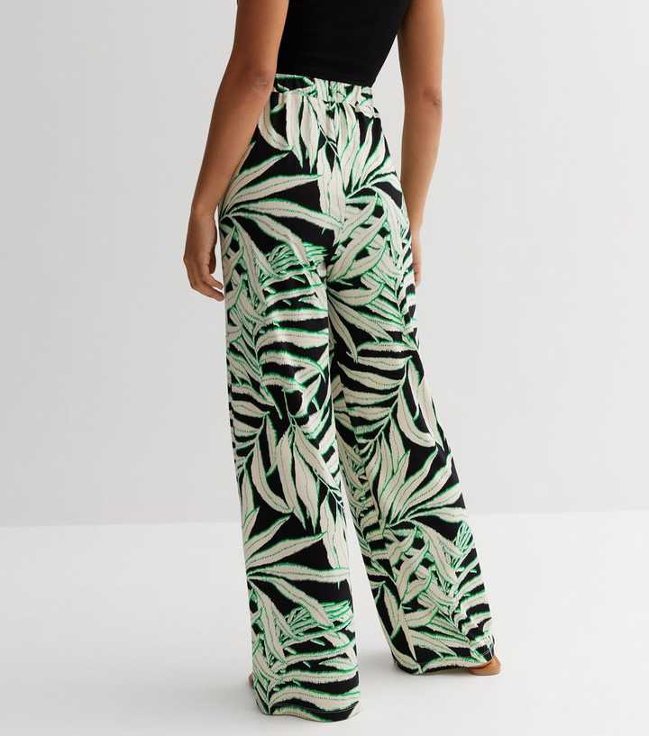 Black Leaf Print Palazzo Trousers - Limited Boutique