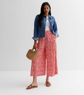 Red Floral Crop Wide Leg Trousers