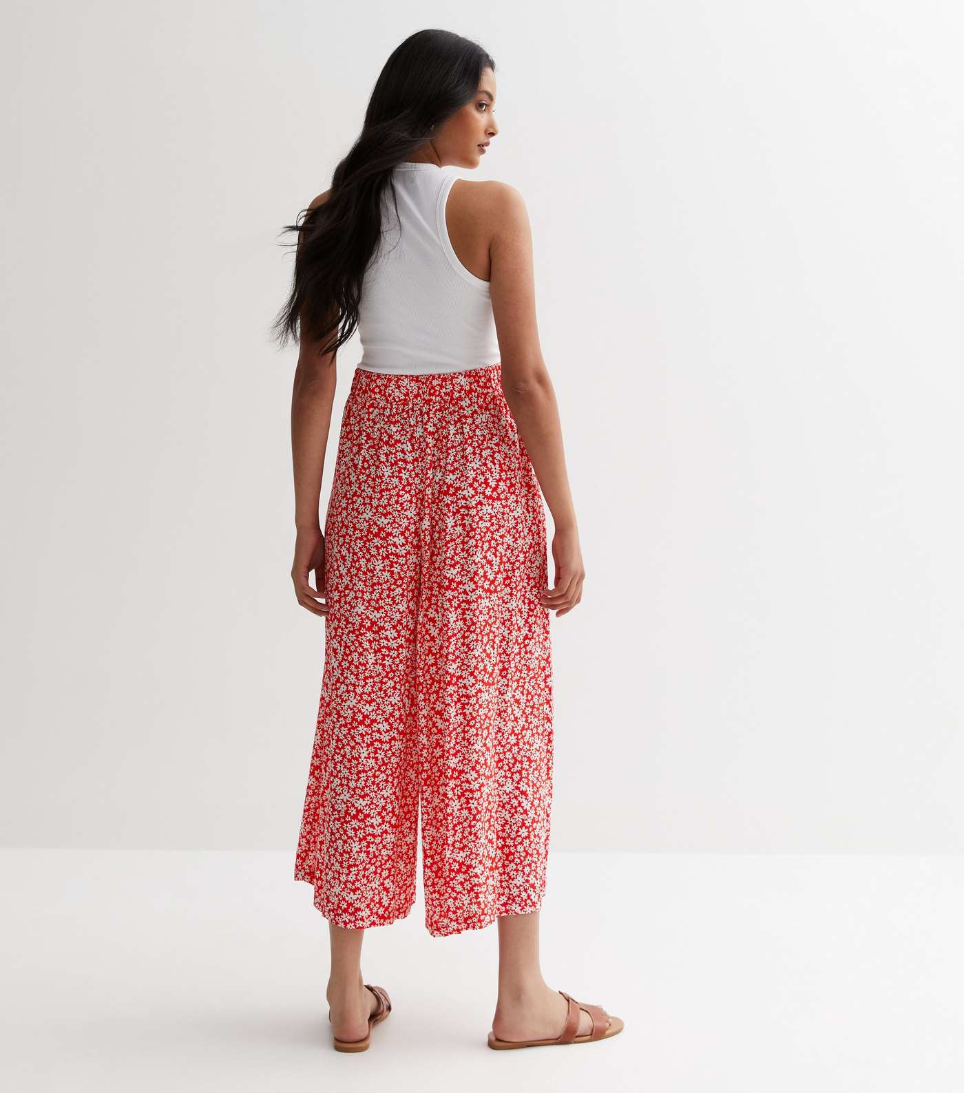 Red Floral Crop Wide Leg Trousers Image 4