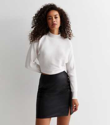 Tall Black Leather-Look Split Hem Mini Skirt