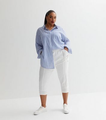 Plus Size White Stretch Wide Leg Cropped Jeans | Yours Clothing